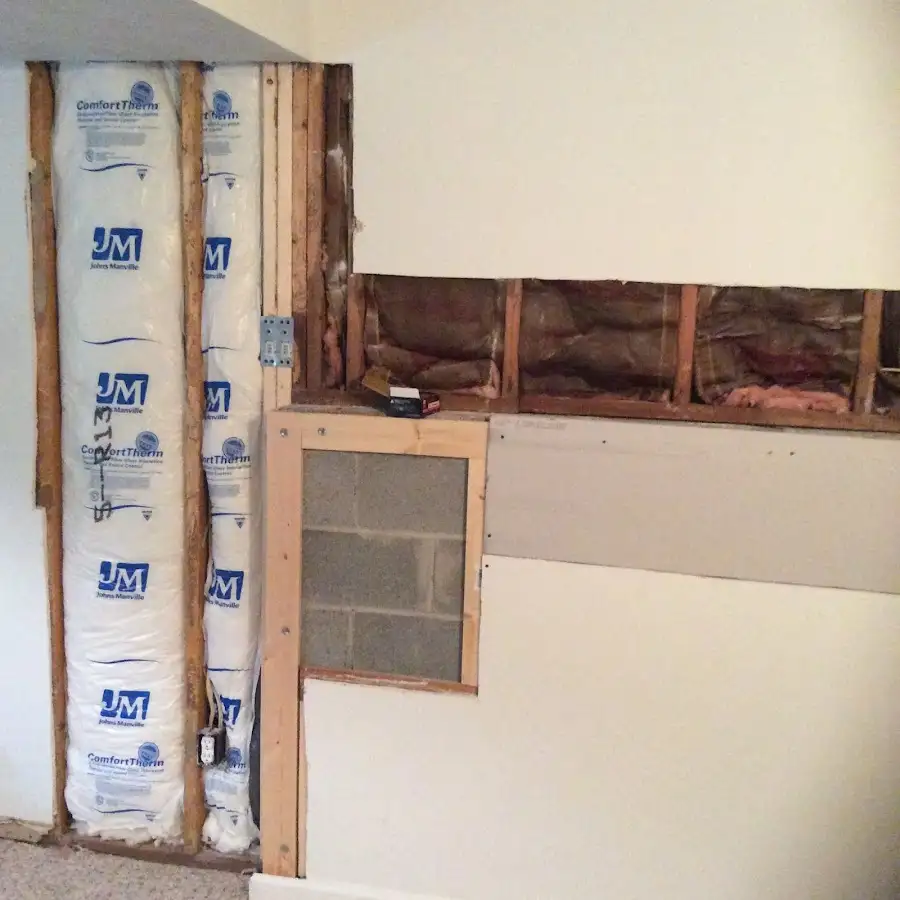 Wall insulation replacement during Basement Flood Cleanup in Lewiston